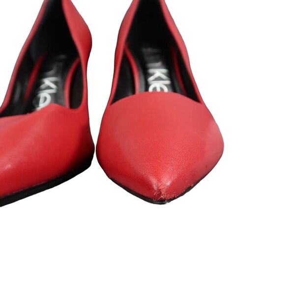 Calvin Klein Shoes Womens 9.5 Pumps Stiletto Heels Red Leather Pointed Toe Sexy - Picture 4 of 16